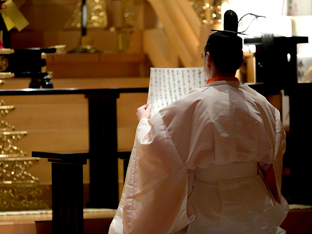 The wishes of all the participants are recited in Shinto liturgy by a Shinto priest.